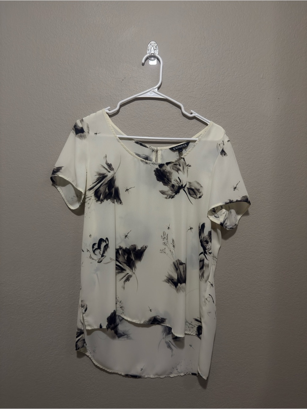Express Cream Blouse with Black Floral Print